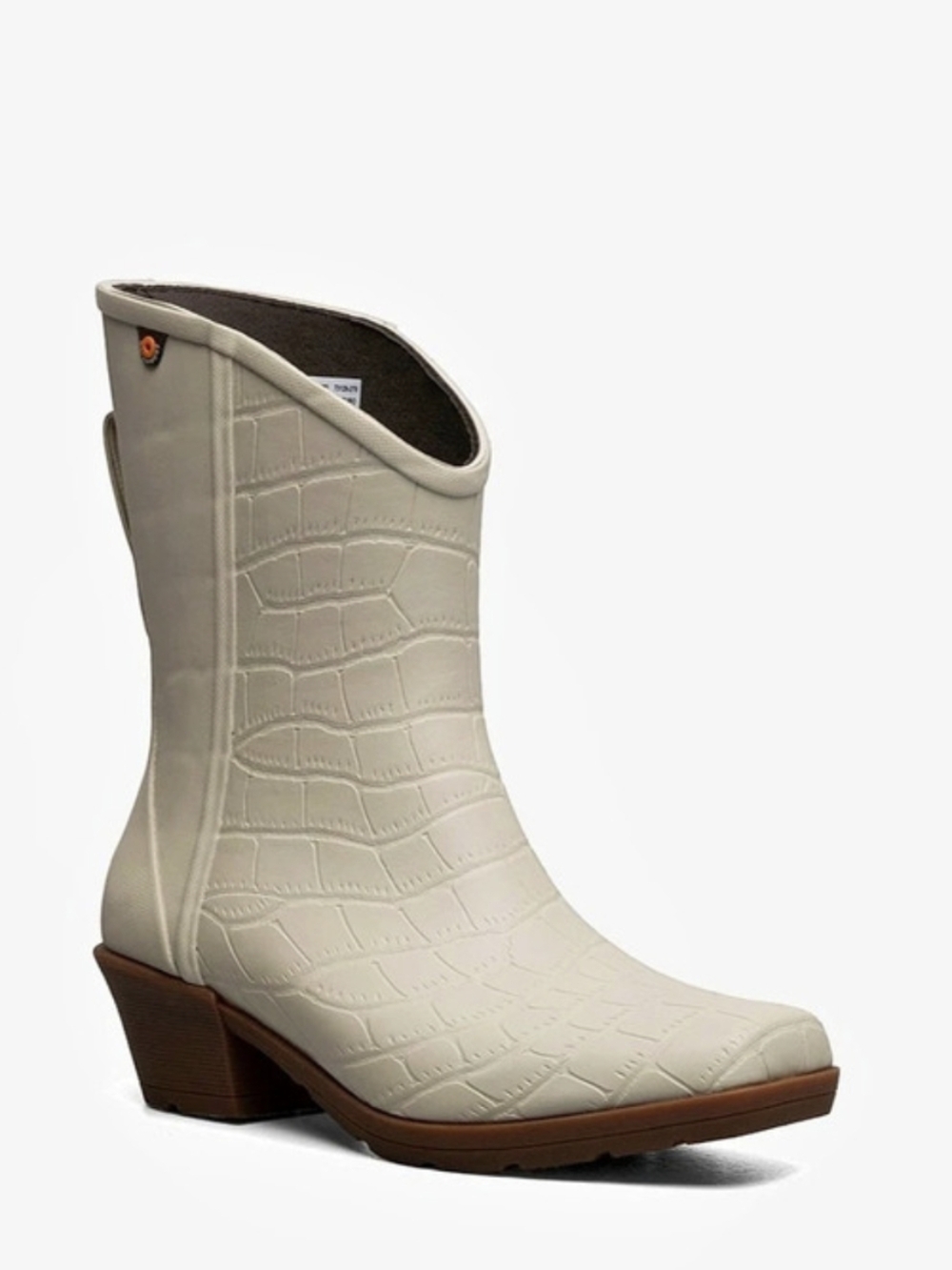 Bogs Jolene Mid Croc-Embossed Heeled Boots in White